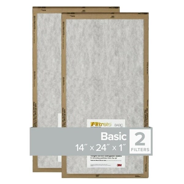 Filtrete Air Filter, 24 in L, 14 in W, 2 MERV, For: Air Conditioner, Furnace and HVAC System - FPL23-2PK-24