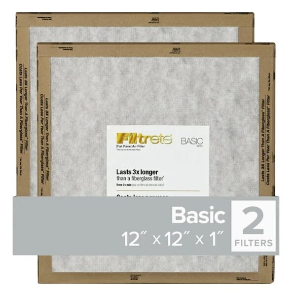 Filtrete Air Filter, 12 in L, 12 in W, 2 MERV, For: Air Conditioner, Furnace and HVAC System - FPL10-2PK-24
