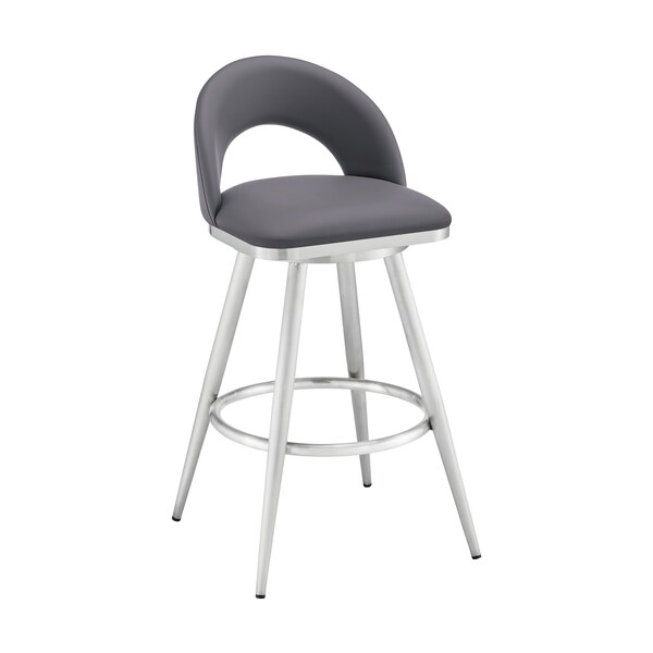 Armen Living Charlotte 30in Swivel Bar Stool in Brushed Stainless Steel with Gray Faux Leather - LCCHBABSSLGRY30