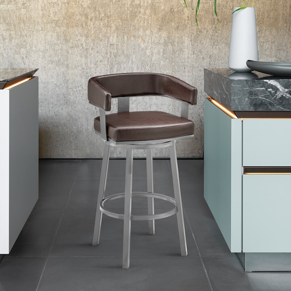 Armen Living Lorin 30" Bar Height Swivel Bar Stool in Java Finish and Chocolate Faux Leather - LCLRBAJVCHO30