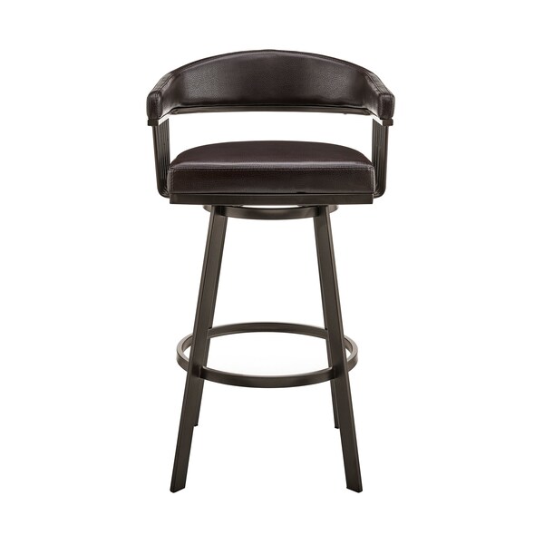 Armen Living Bronson 29" Bar Height Swivel Bar Stool in Java Brown Finish and Chocolate Faux Leather - 721535761876