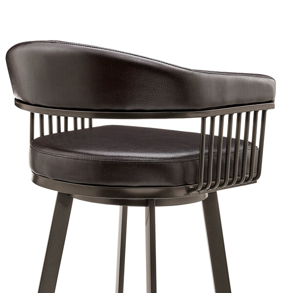 Armen Living Bronson 29" Bar Height Swivel Bar Stool in Java Brown Finish and Chocolate Faux Leather - 721535761876