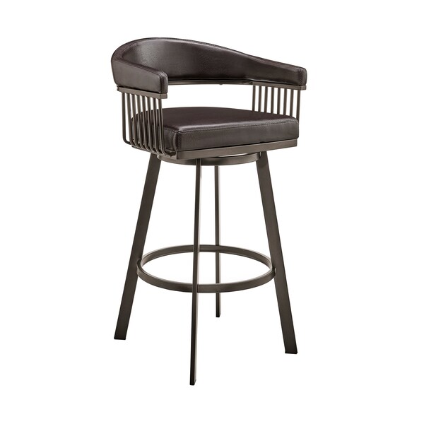 Armen Living Bronson 29" Bar Height Swivel Bar Stool in Java Brown Finish and Chocolate Faux Leather - 721535761876