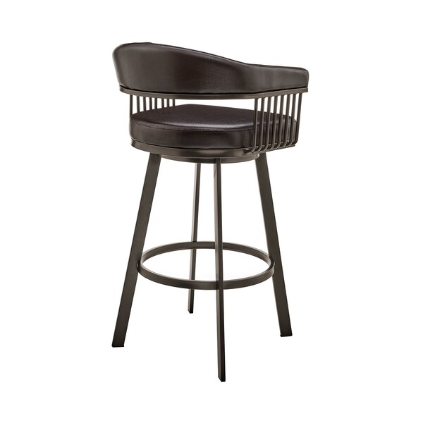 Armen Living Bronson 29" Bar Height Swivel Bar Stool in Java Brown Finish and Chocolate Faux Leather - 721535761876