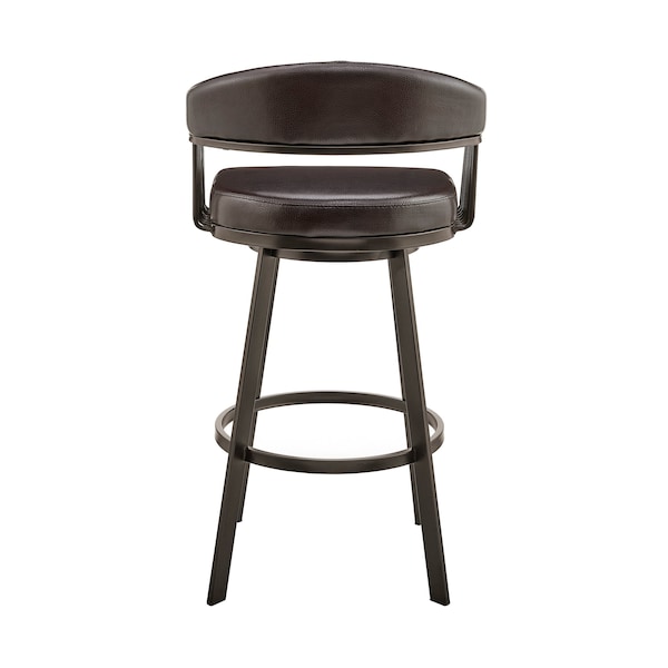 Armen Living Bronson 29" Bar Height Swivel Bar Stool in Java Brown Finish and Chocolate Faux Leather - 721535761876