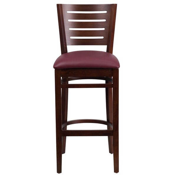 Flash Furniture Wood Barstool, Wlnt, Slat Bck, Burgndy Vny - XU-DG-W0108BBAR-WAL-BURV-GG