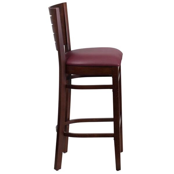 Flash Furniture Wood Barstool, Wlnt, Slat Bck, Burgndy Vny - XU-DG-W0108BBAR-WAL-BURV-GG