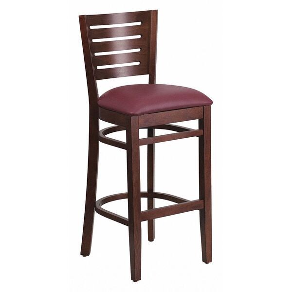 Flash Furniture Wood Barstool, Wlnt, Slat Bck, Burgndy Vny - XU-DG-W0108BBAR-WAL-BURV-GG