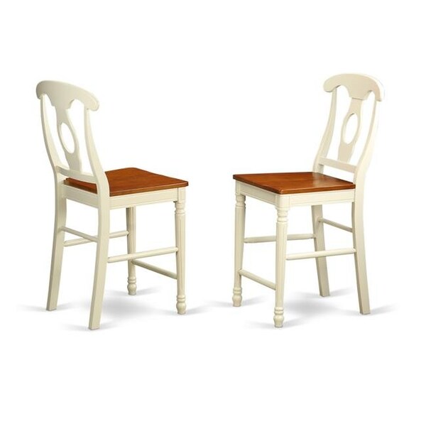 East West Furniture East West Furniture KES-WHI-W Kenley Counter Height Stools with Wood Seat in Buttermilk & Cherry Finish - Set of 2 - KES-WHI-W