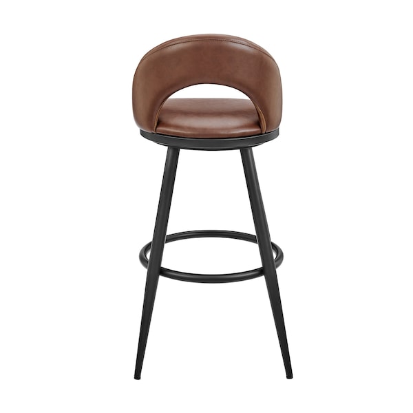 Armen Living Lottech Swivel Bar Stool in Black Metal with Brown Faux Leather - 840254335394