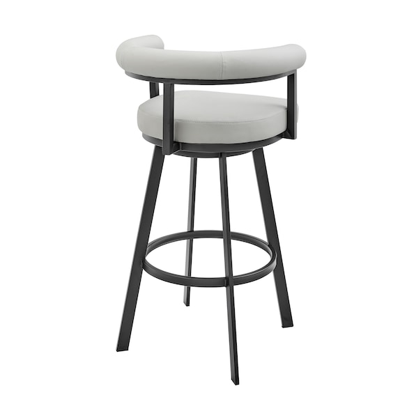 Armen Living Nolagam Swivel Bar Stool in Black Metal with Light Gray Faux Leather - 840254335646