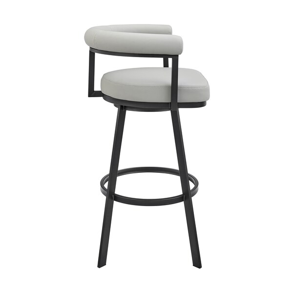 Armen Living Nolagam Swivel Bar Stool in Black Metal with Light Gray Faux Leather - 840254335646