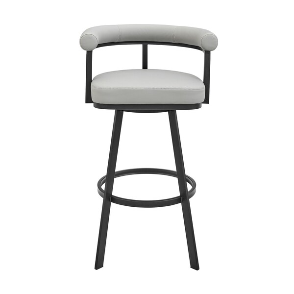Armen Living Nolagam Swivel Bar Stool in Black Metal with Light Gray Faux Leather - 840254335646