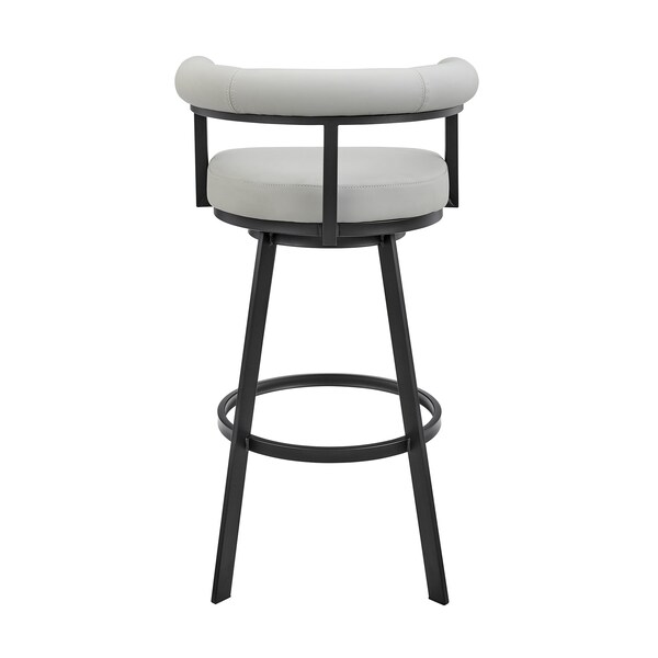 Armen Living Nolagam Swivel Bar Stool in Black Metal with Light Gray Faux Leather - 840254335646