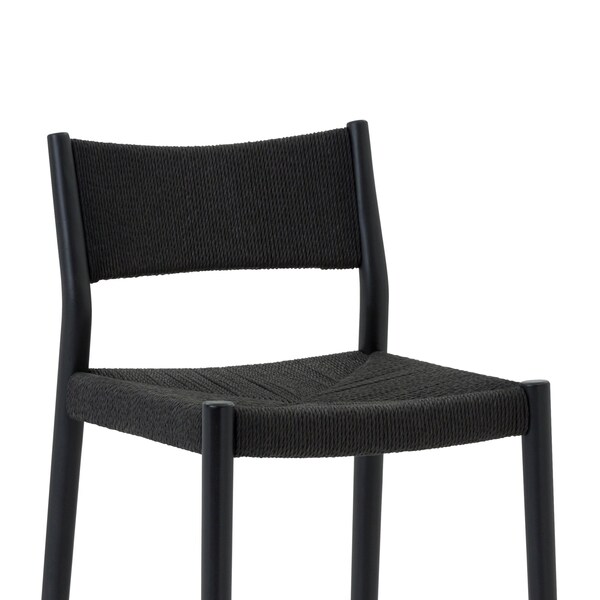 Armen Living Erie Black Woven Paper Cord and Wood Bar Stool - LCERBABLK30