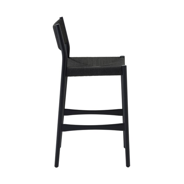 Armen Living Erie Black Woven Paper Cord and Wood Bar Stool - LCERBABLK30