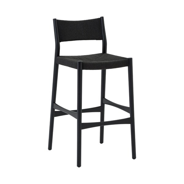 Armen Living Erie Black Woven Paper Cord and Wood Bar Stool - LCERBABLK30