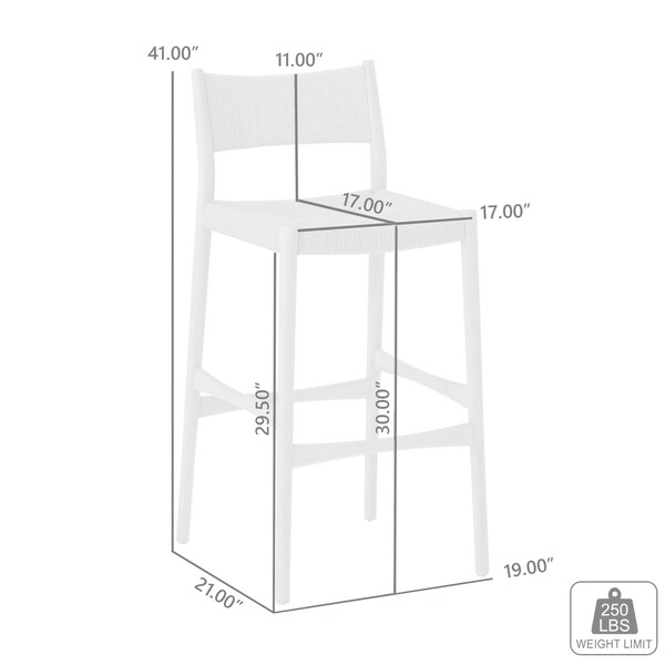 Armen Living Erie Black Woven Paper Cord and Wood Bar Stool - LCERBABLK30