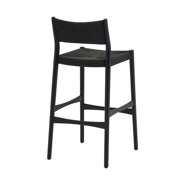 Armen Living Erie Black Woven Paper Cord and Wood Bar Stool - LCERBABLK30