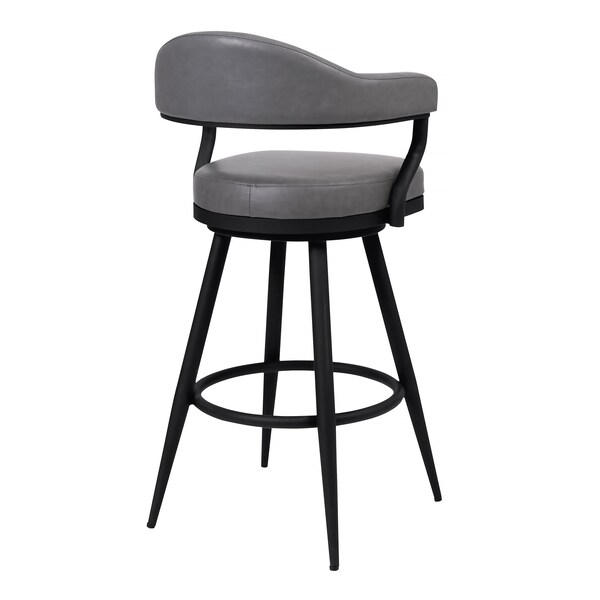 Armen Living Amador 30" Bar Height Barstool in a Black Powder Coated Finish and Vintage Gray Faux Leather - 721535747016
