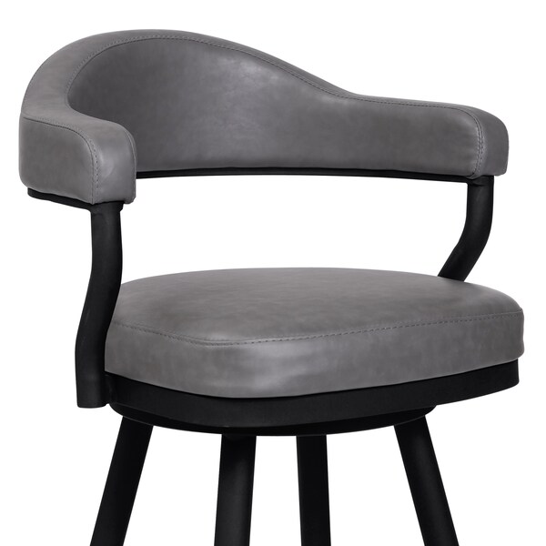 Armen Living Amador 30" Bar Height Barstool in a Black Powder Coated Finish and Vintage Gray Faux Leather - 721535747016