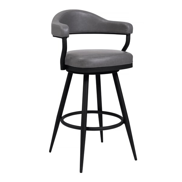 Armen Living Amador 30" Bar Height Barstool in a Black Powder Coated Finish and Vintage Gray Faux Leather - 721535747016