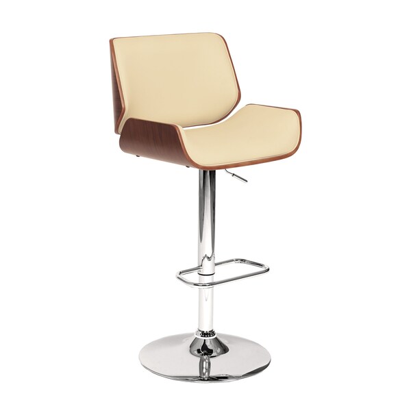 Armen Living London Cream Faux Leather Adjustable Height Swivel Walnut Wood and Chrome Bar Stool - LCLOSWBACRWA