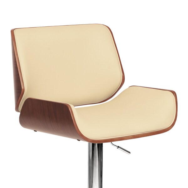 Armen Living London Cream Faux Leather Adjustable Height Swivel Walnut Wood and Chrome Bar Stool - LCLOSWBACRWA