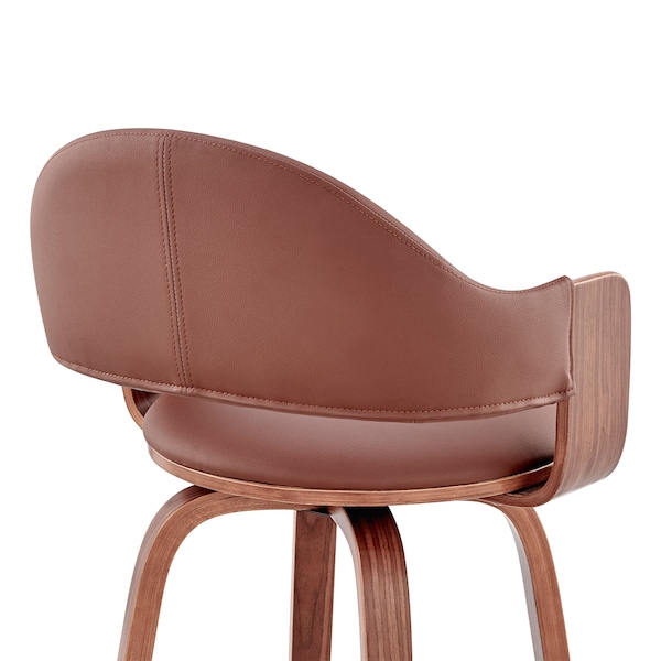 Armen Living Daxton 26" Brown Faux Leather and Walnut Wood Bar Stool - LCDXBAWABR26