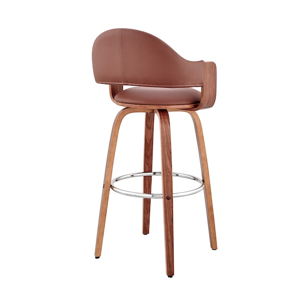 Armen Living Daxton 26" Brown Faux Leather and Walnut Wood Bar Stool - LCDXBAWABR26