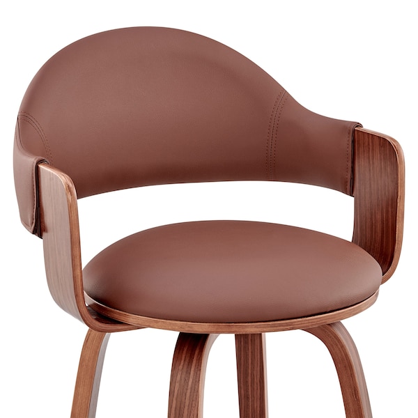 Armen Living Daxton 26" Brown Faux Leather and Walnut Wood Bar Stool - LCDXBAWABR26