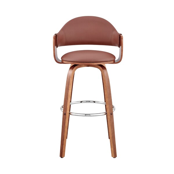 Armen Living Daxton 26" Brown Faux Leather and Walnut Wood Bar Stool - LCDXBAWABR26