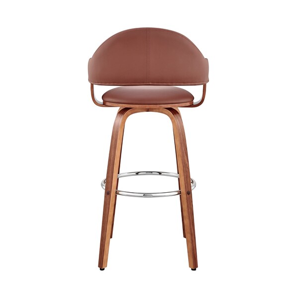 Armen Living Daxton 26" Brown Faux Leather and Walnut Wood Bar Stool - LCDXBAWABR26