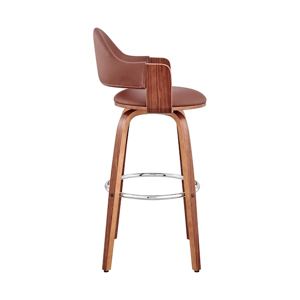Armen Living Daxton 26" Brown Faux Leather and Walnut Wood Bar Stool - LCDXBAWABR26