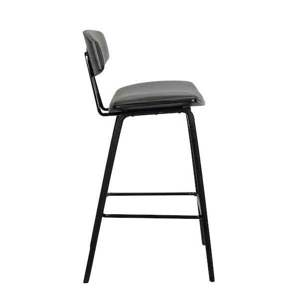Armen Living Fox 28.5" Bar Height Gray Faux Leather and Black Wood Mid-Century Modern Bar Stool - LCFOBABLGR30