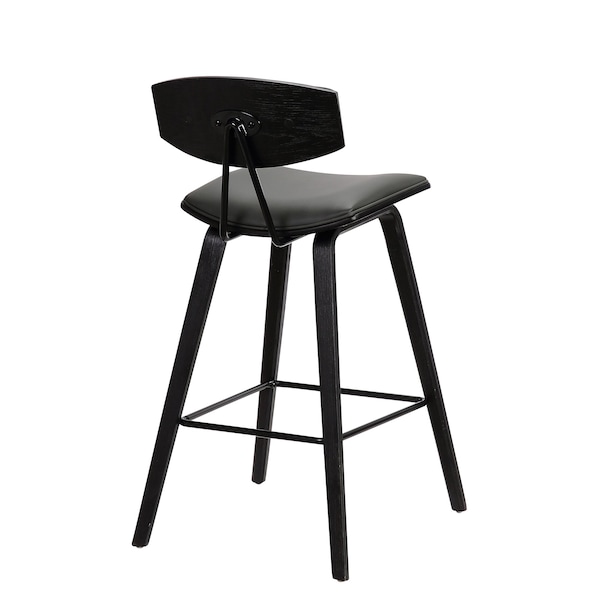 Armen Living Fox 28.5" Bar Height Gray Faux Leather and Black Wood Mid-Century Modern Bar Stool - LCFOBABLGR30