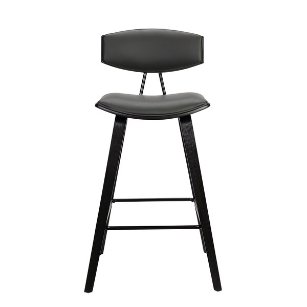 Armen Living Fox 28.5" Bar Height Gray Faux Leather and Black Wood Mid-Century Modern Bar Stool - LCFOBABLGR30