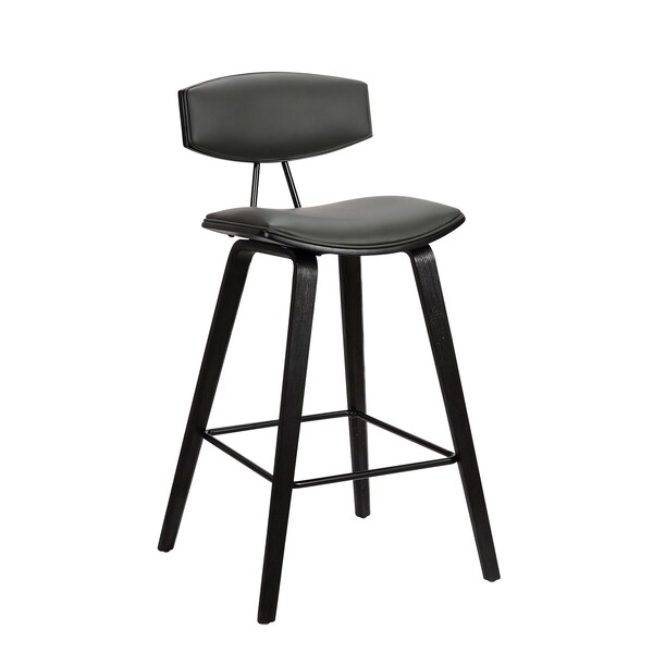 Armen Living Fox 28.5" Bar Height Gray Faux Leather and Black Wood Mid-Century Modern Bar Stool - LCFOBABLGR30