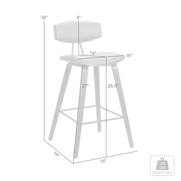 Armen Living Fox 28.5" Bar Height Gray Faux Leather and Black Wood Mid-Century Modern Bar Stool - LCFOBABLGR30