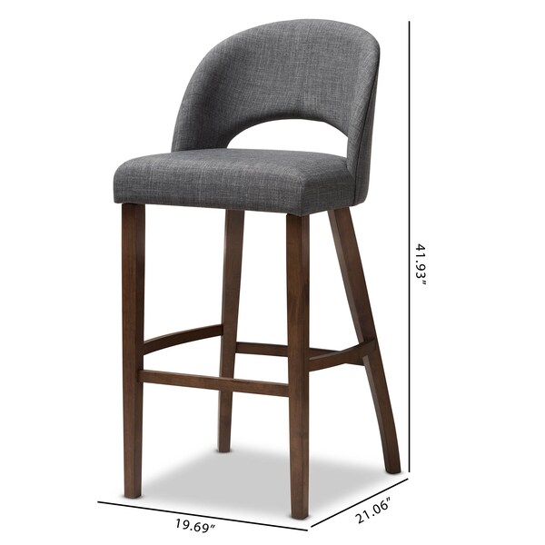 Baxton Studio Melrose Dark Grey Upholstered Walnut Finished Wood Bar Stool - 144-7940