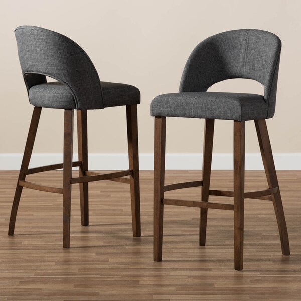 Baxton Studio Melrose Dark Grey Upholstered Walnut Finished Wood Bar Stool - 144-7940