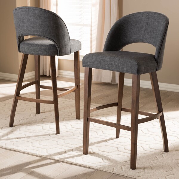 Baxton Studio Melrose Dark Grey Upholstered Walnut Finished Wood Bar Stool - 144-7940