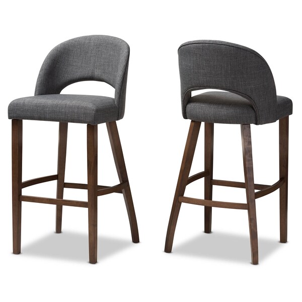 Baxton Studio Melrose Dark Grey Upholstered Walnut Finished Wood Bar Stool - 144-7940