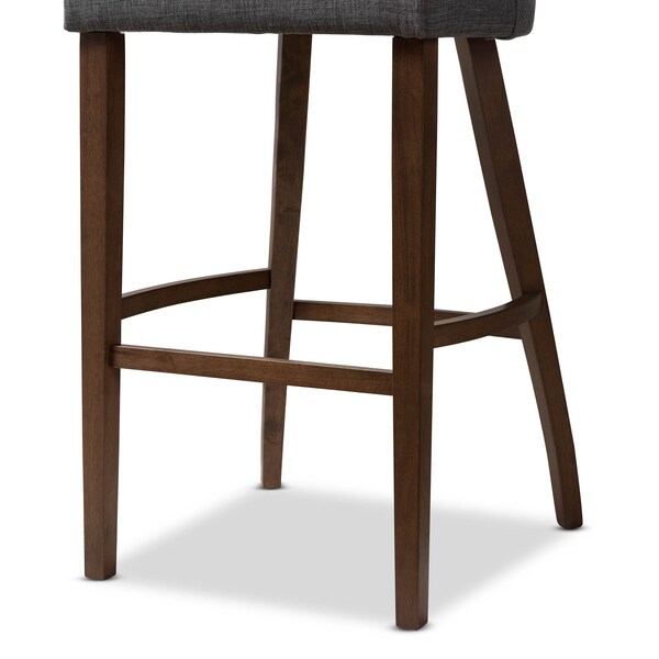 Baxton Studio Melrose Dark Grey Upholstered Walnut Finished Wood Bar Stool - 144-7940