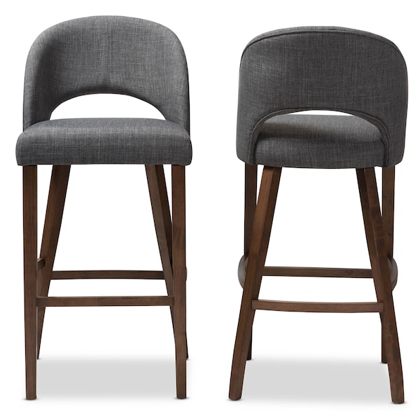 Baxton Studio Melrose Dark Grey Upholstered Walnut Finished Wood Bar Stool - 144-7940