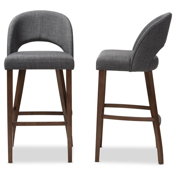Baxton Studio Melrose Dark Grey Upholstered Walnut Finished Wood Bar Stool - 144-7940
