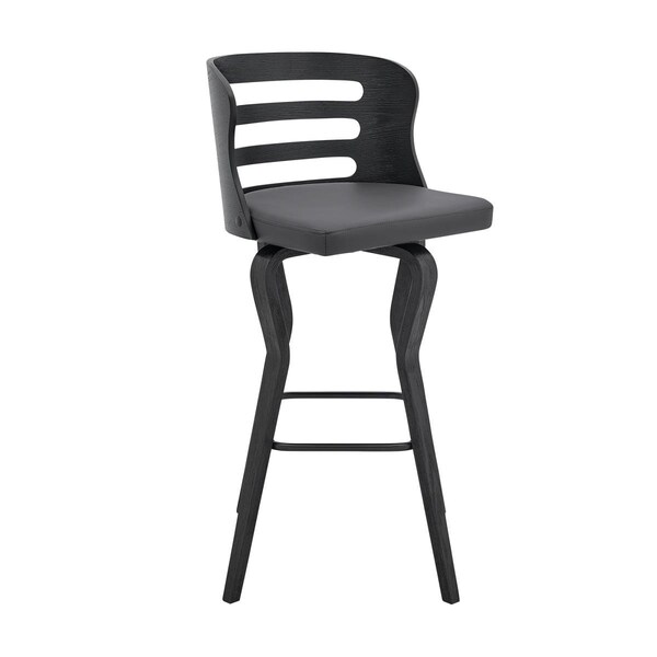 Seatsolutions 30 in. Verne Swivel Gray Faux Leather & Black Wood Bar Stool - SE2755195