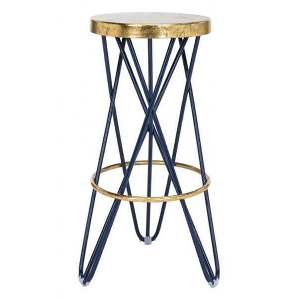 Safavieh 30 x 18 x 18 in. Lorna Gold Leaf Bar Stool Navy & Gold - FOX3254B