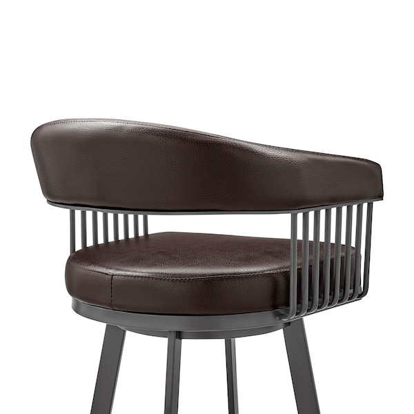 Armen Living Chelsea 29" Swivel Bar Stool with Java Silver Finish and Chocolate Faux Leather - LCCSBAJVCHO30