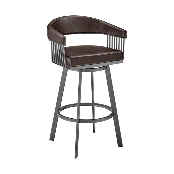 Armen Living Chelsea 29" Swivel Bar Stool with Java Silver Finish and Chocolate Faux Leather - LCCSBAJVCHO30